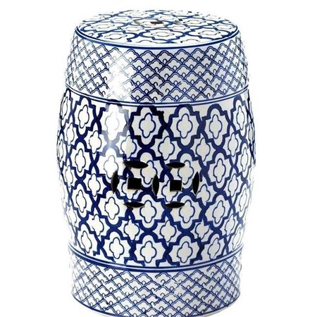 ACCENT PLUS Accent Plus 10017922 13 x 13 x 17.5 in. Ceramic Stool Accent Table; Blue & White 10017922